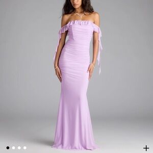 Windsor Light Purple Mesh Off the Shoulder Maxi Dress Size M